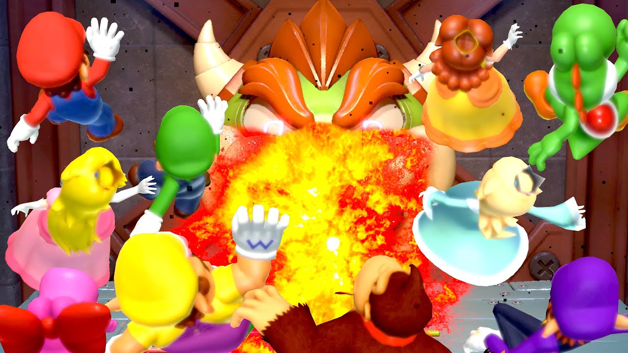 Mario Party - All Characters getting blown up in all different Bowser's Big(ger) Blast Minigames