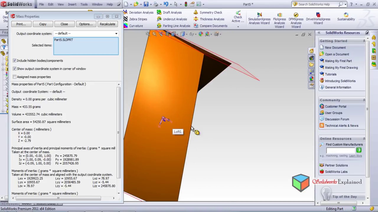 centre of mass in solidworks