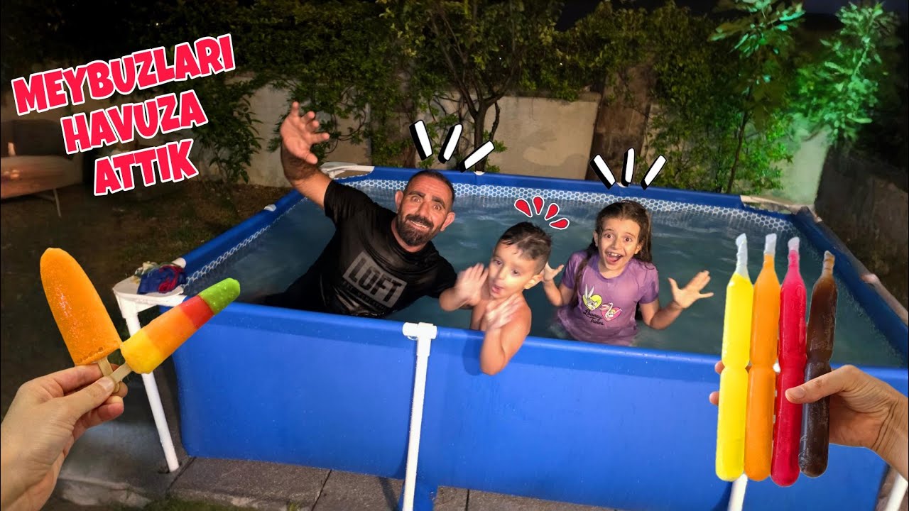 POYRAZ ELİF BABASIYLA GECE BAHÇEDEKİ HAVUZA GİRDİ!!