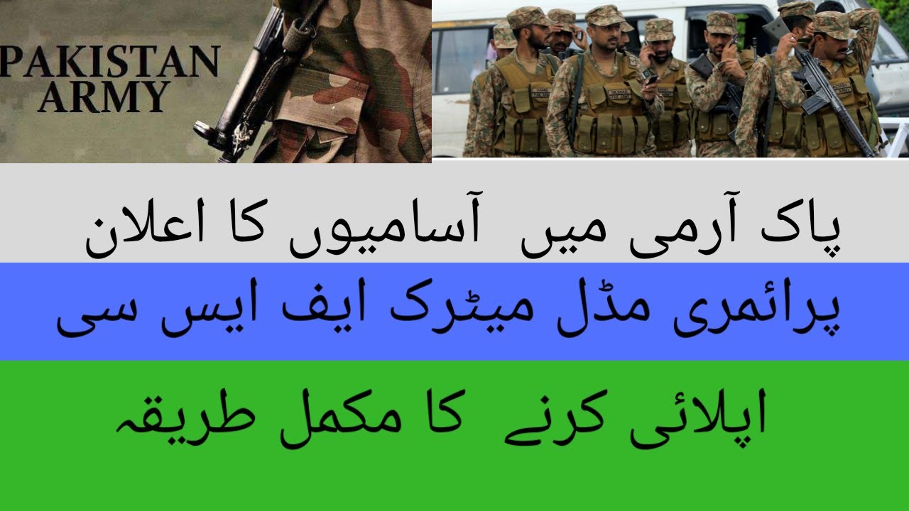 Jobs in pakarmy 2020 for primary middle matric fsc