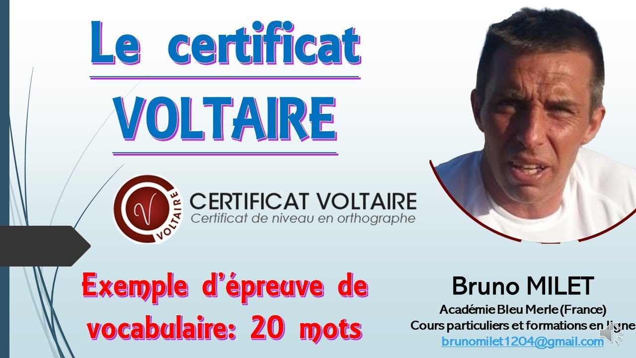 Certificat Voltaire - TEST DE VOCABULAIRE N°1  en ligne   20 MOTS - Lien fourni pour faire le test