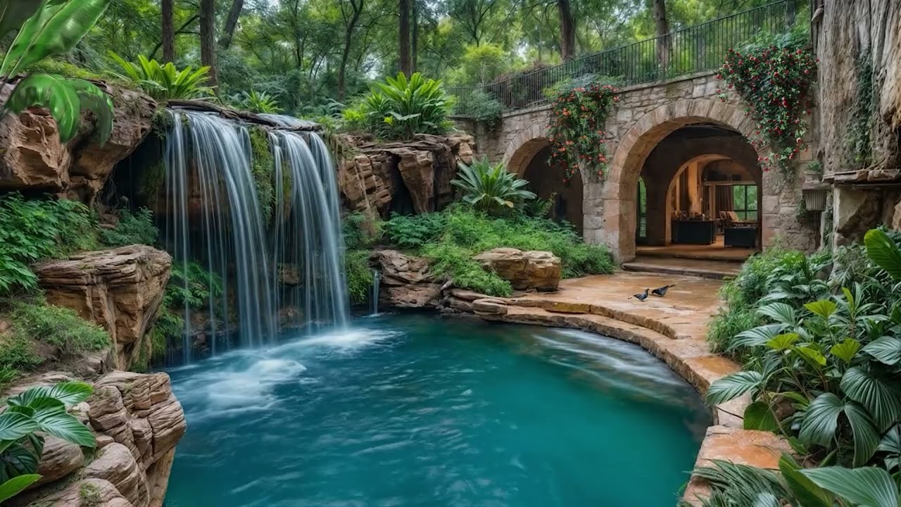Luxury Hidden Waterfall Retreat 🌿 Rainforest Pool & Cave Escape | Relaxing Water Sounds for Sleep