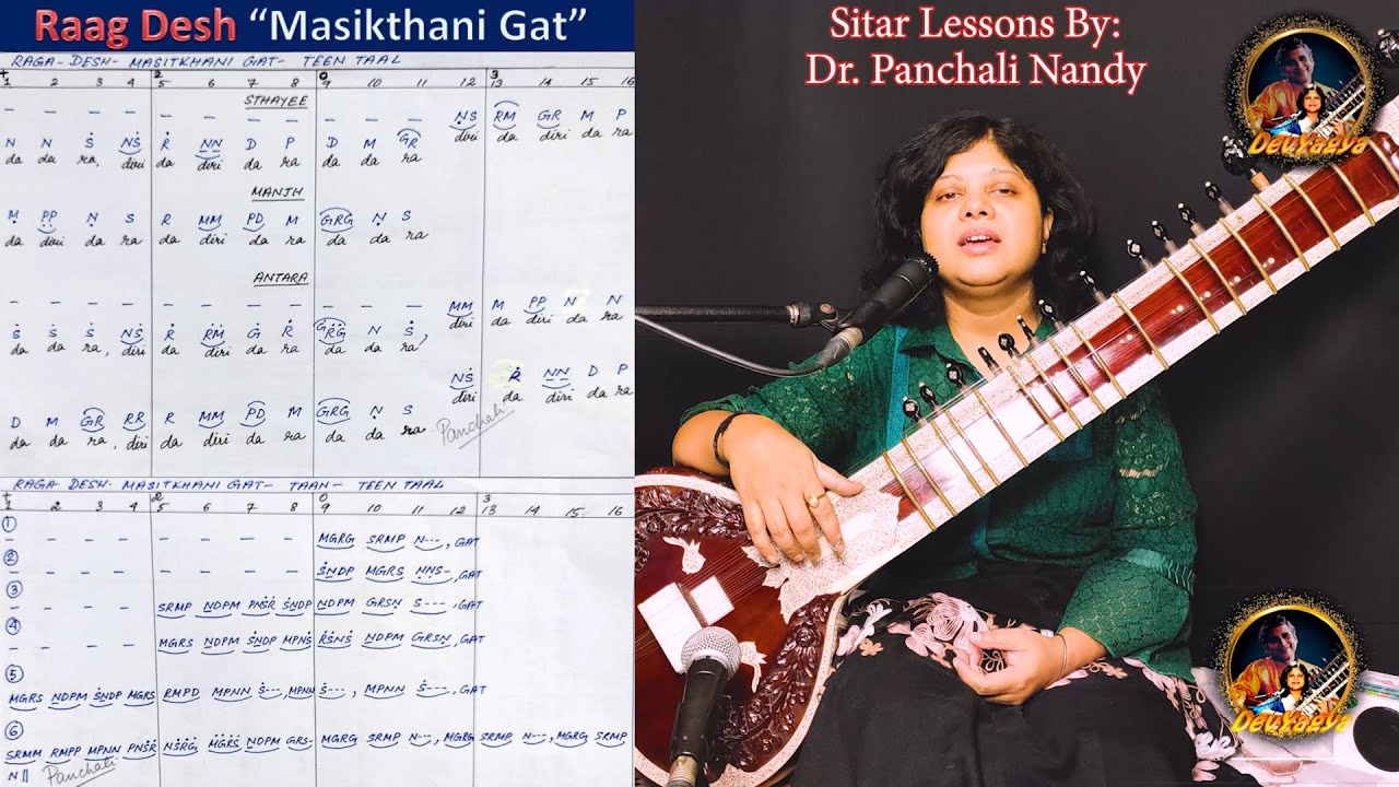 Raag Desh | Masitkhani Gat |  Taan or Toda | Sitar Tutorial | Easy Notation
