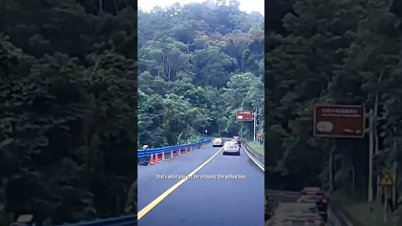 Instant karma! This driver tried to overtake on a solid yellow line and instantly regretted it