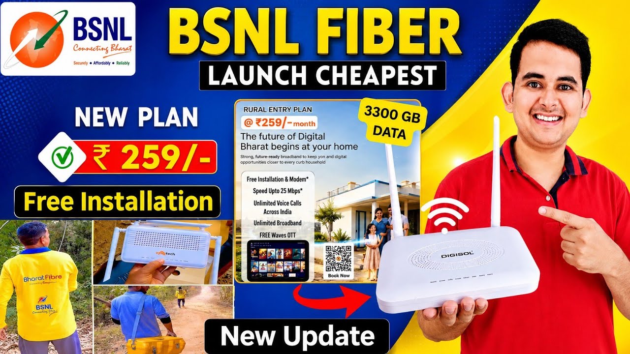 BSNL Launches ₹259 Broadband Plan 2026 | Free Installation | WiFi Router + OTT Benefits 400 Live TV