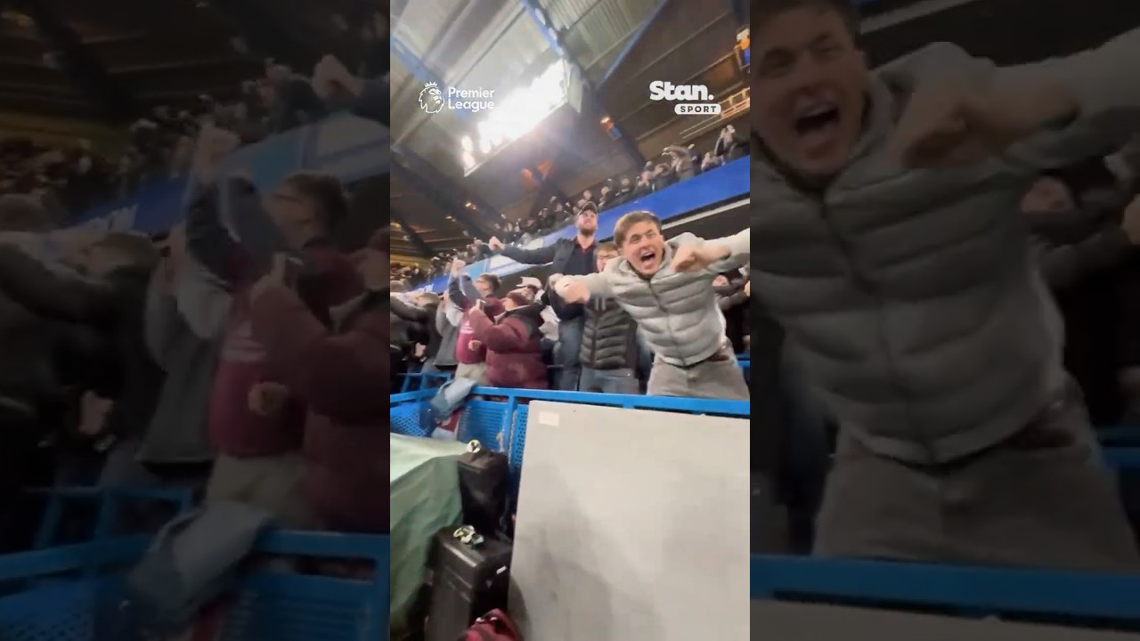 Ollie Watkins sends the away bay mental 🥳 Aston Villa fans in party mode at Stamford Bridge 🍻