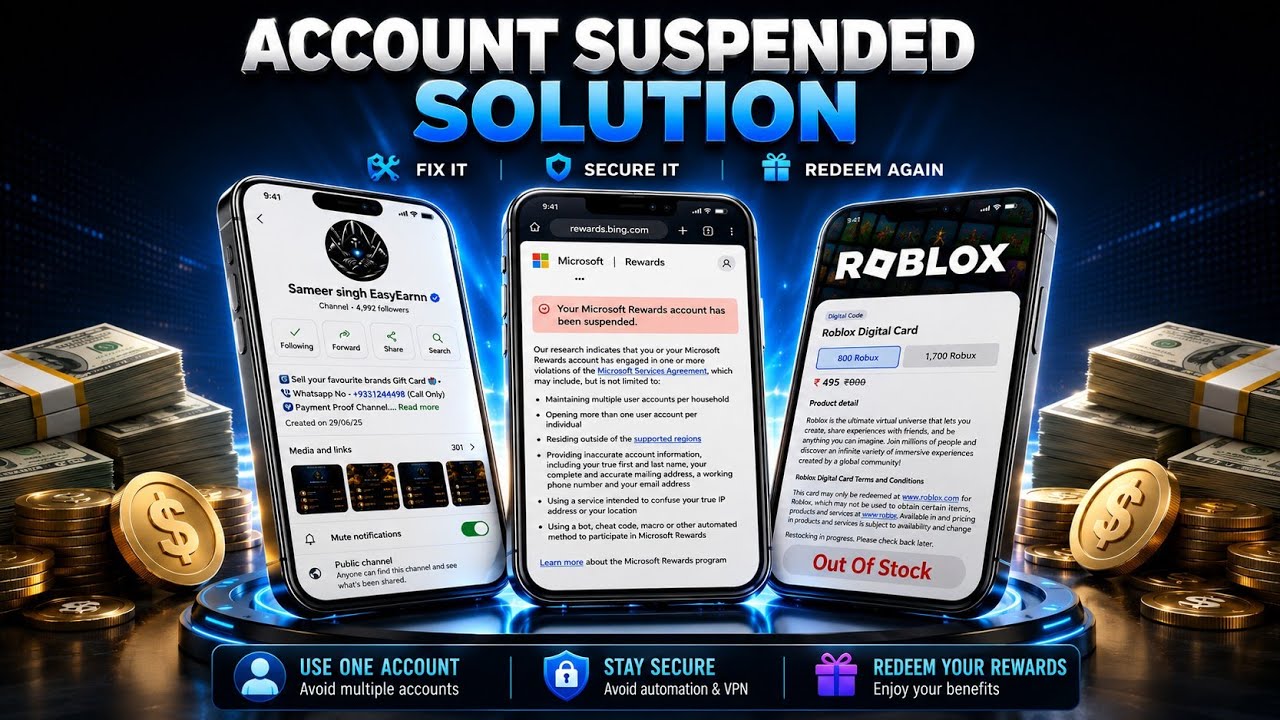 Microsoft Rewards Account Suspended Problem Solution | Out Of Stock 🤒