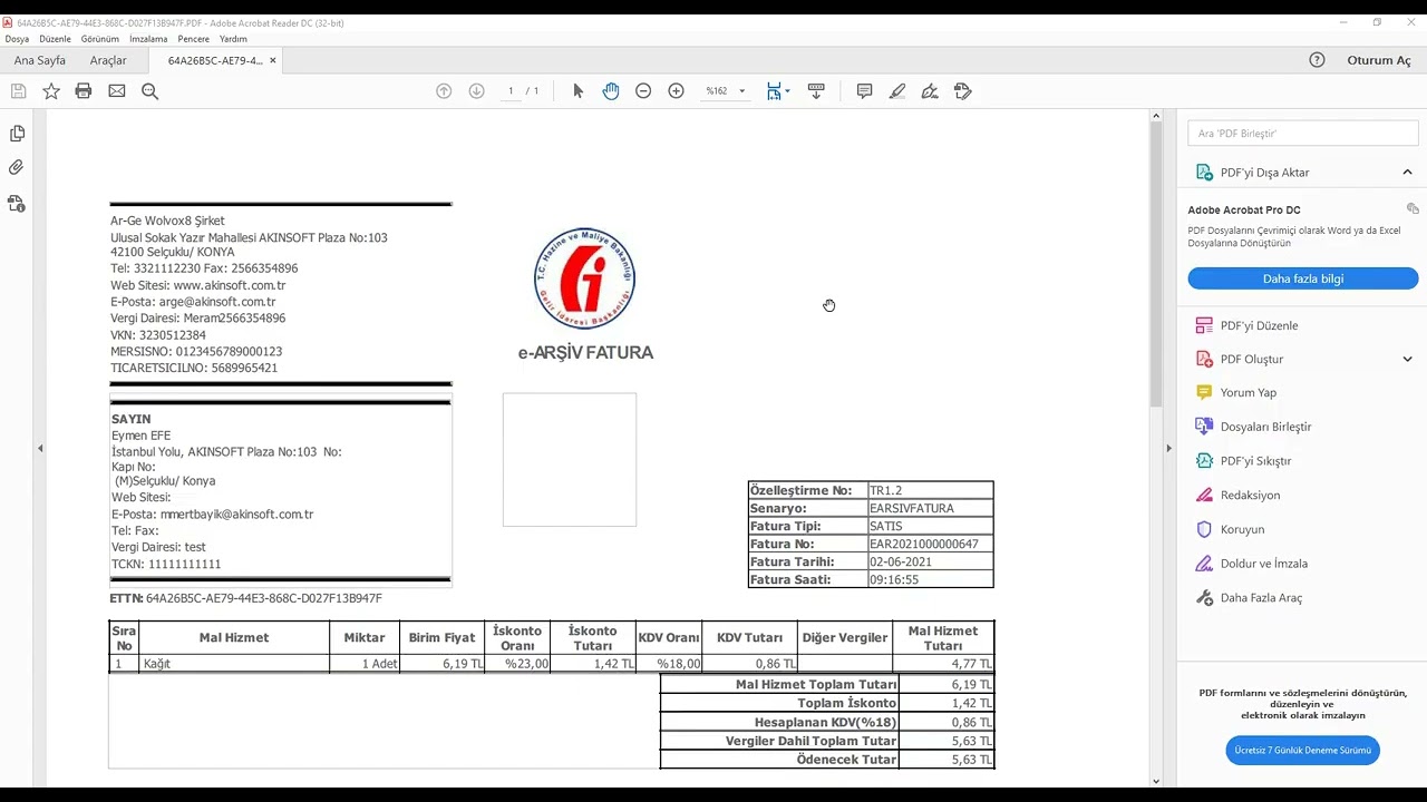 AKINSOFT WOLVOX ERP - FATURA İŞLEMLERİ  |   e-Faturay Çıktısına Özel Alan Ekleme