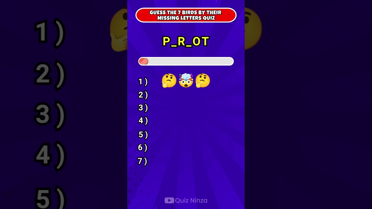 Guess the 7 Bird Names by Missing Letters 🐦 #birds #shorts #quiz