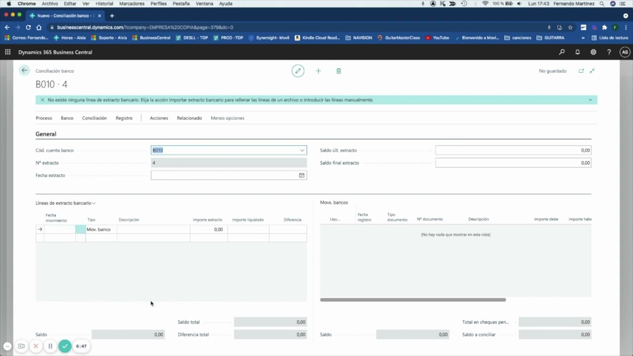 Conciliación de cuentas bancarias en Microsoft Dynamics 365 Business Central