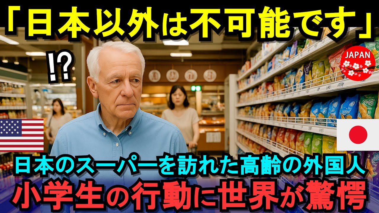 【海外の反応】「こんなの日本だけだな…」日本を訪れた高齢のアメリカ人男性がスーパーで小学生の行動に驚愕！「神対応」と大絶賛した衝撃の理由とは！？