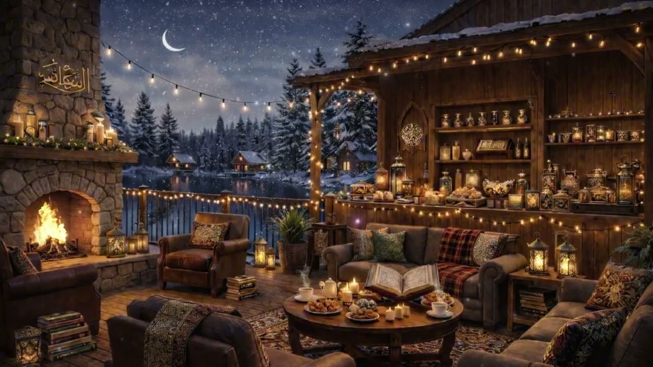 Peaceful Ramadan Nights Cozy Fireplace and Lantern Ambience - 4 hours