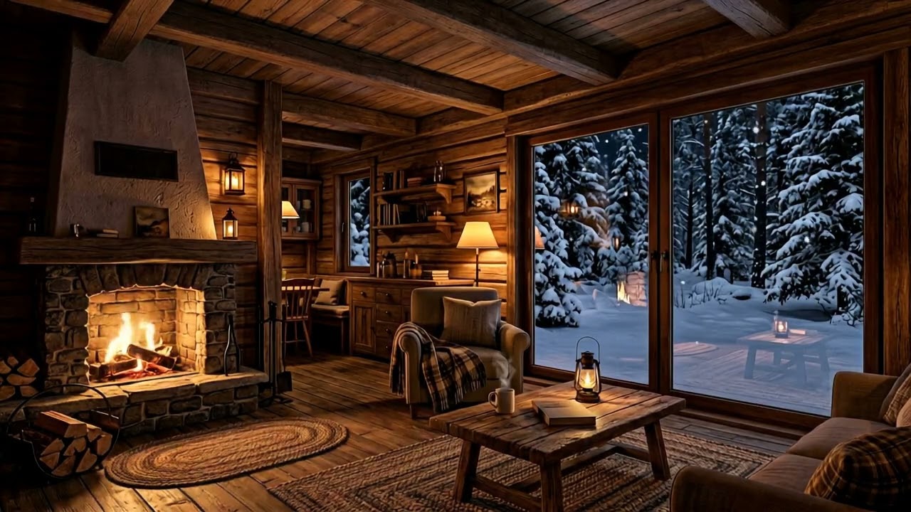 10 Hours of Fireplace Crackling in a Cozy Snowy Cabin | Deep Sleep Ambience