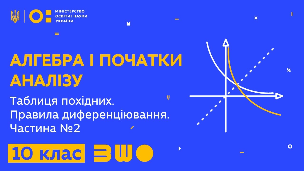 10 клас. Алгебра і початки аналізу. Таблиця похідних. Правила диференціювання. Частина №2