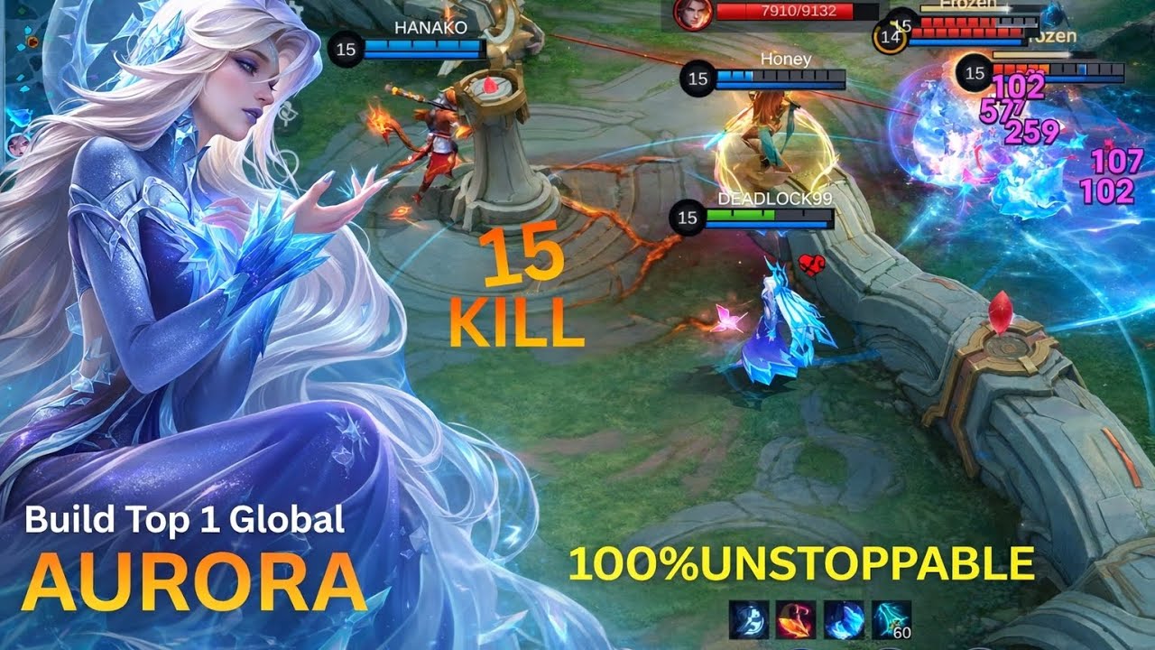 ❄️ Aurora Top 1 Global Build Gameplay | 15 Kills Unstoppable Freeze Combo 🥶🔥 | Mobile Legends