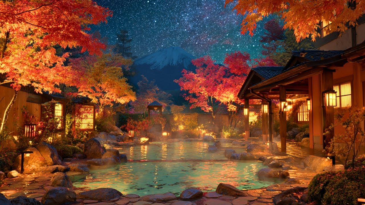 Mt. Fuji Onsen in Autumn Night 🌙 | 2H Koto & Shakuhachi Music for Sleep & Relaxation
