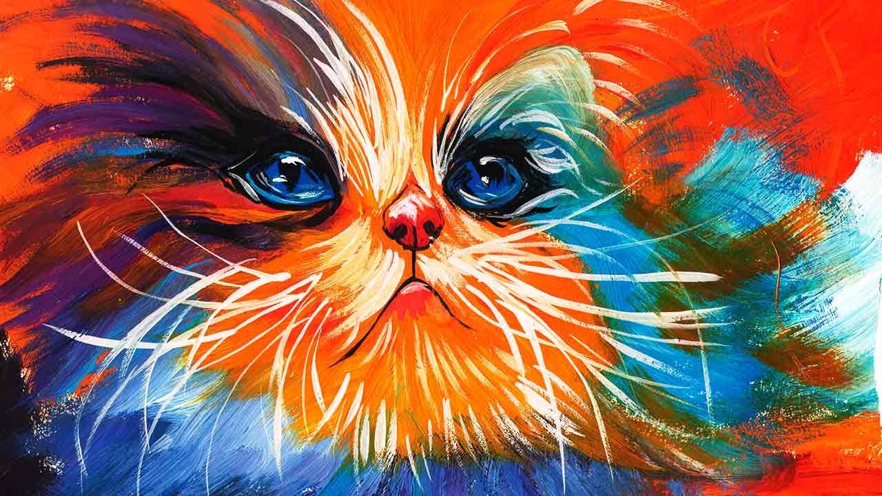 Как нарисовать яркого кота. Рисуем интерьерную картину. Рисуем необычного кота.