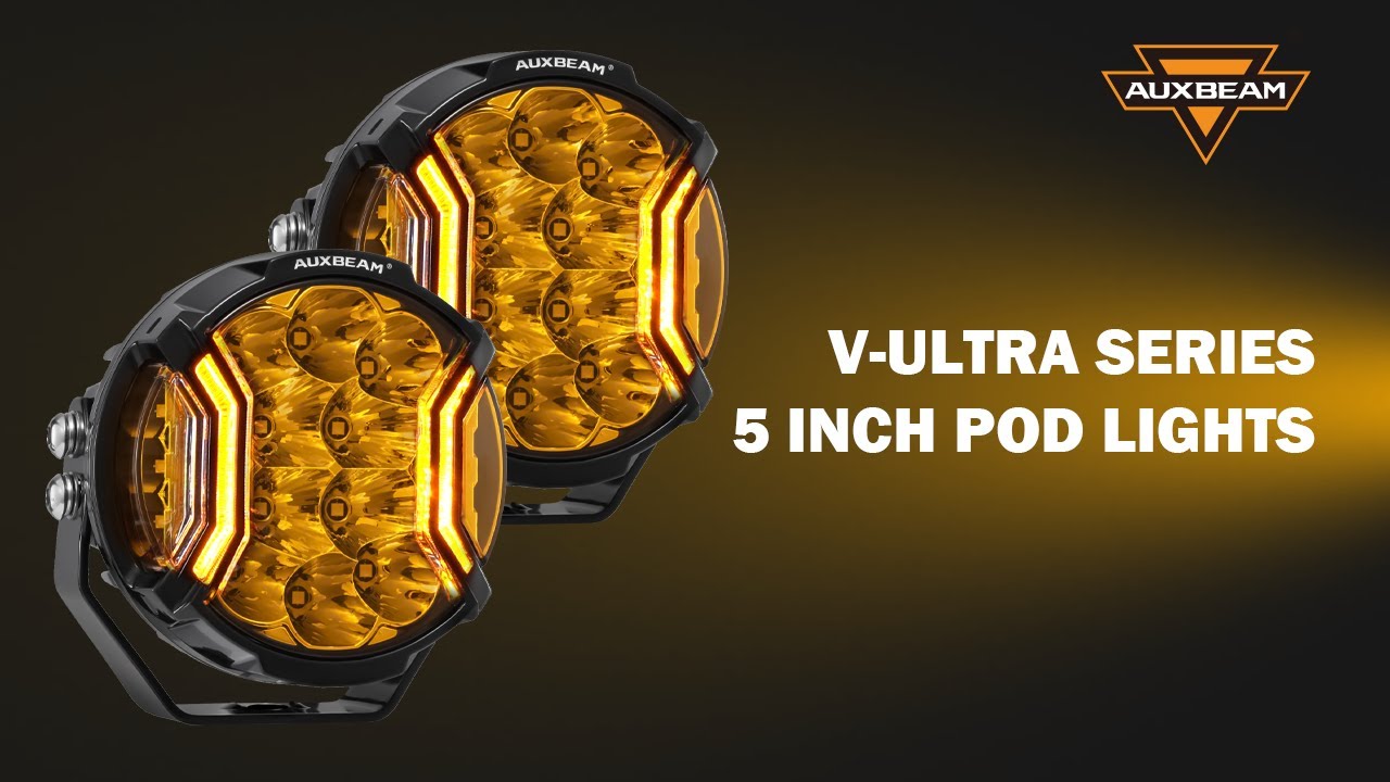 Auxbeam&reg; V-ULTRA Series 5 Inch 172W LED Side Shooter Amber Pod Lights with Amber DRL