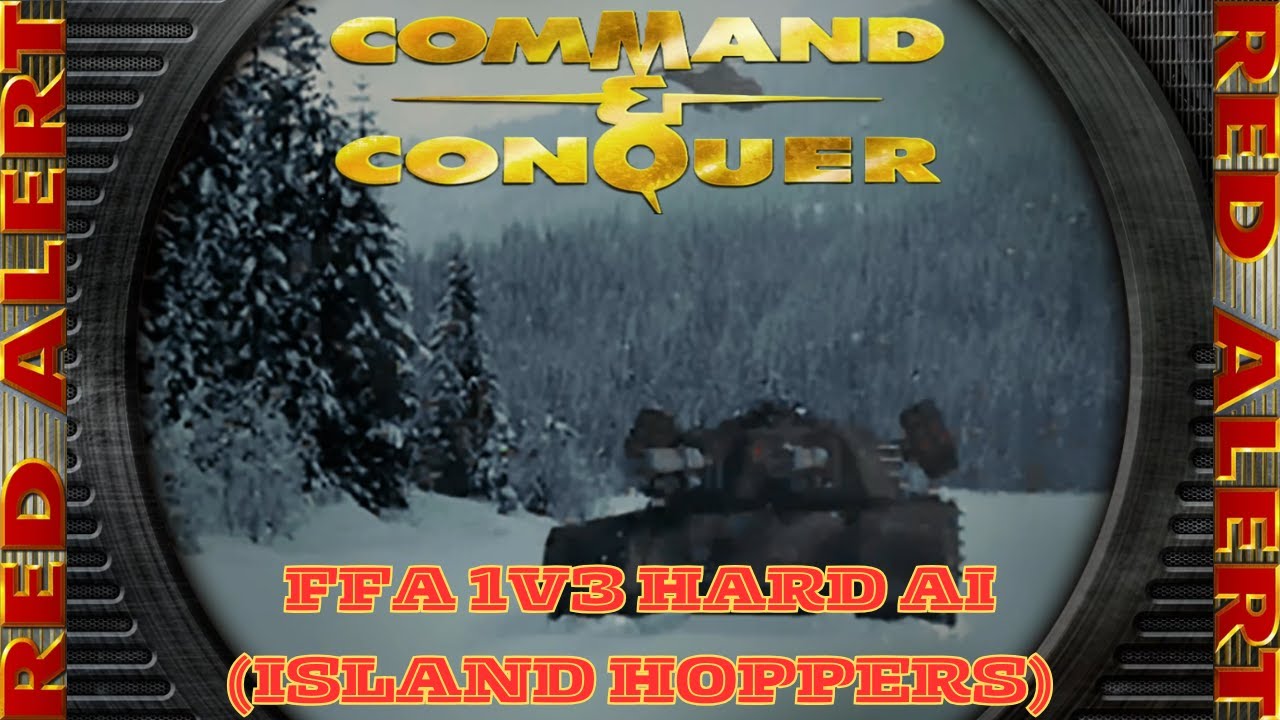 Command And Conquer Red Alert Skirmish FFA 1V3 Hard (Island Hoppers) RTS Allied Gameplay PC
