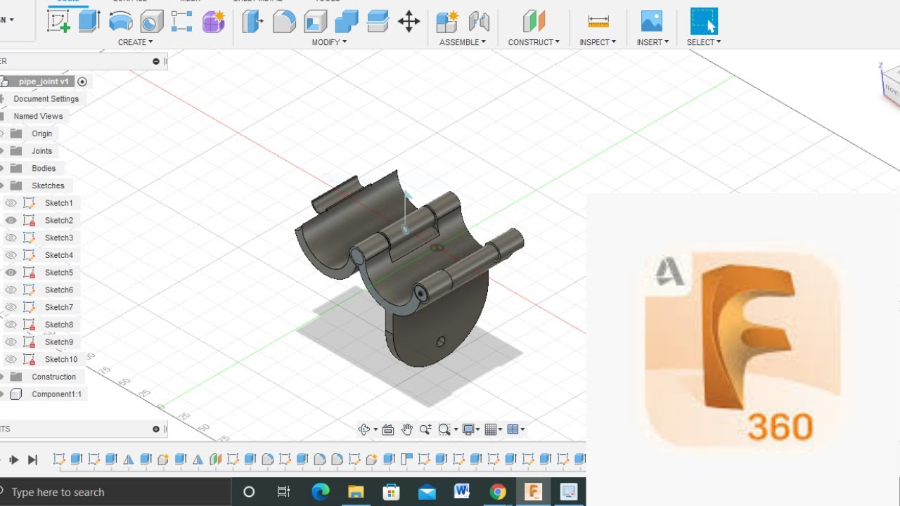 How to make a pipe grip holder using Fusion 360 | Animation | use of features and as-built joints