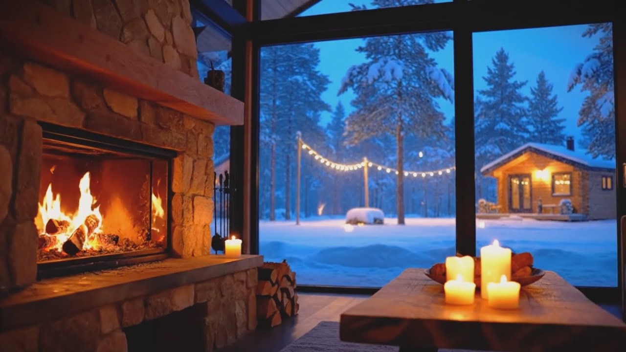 LIVE 🔴 8-24Hours Fireplace Crackling with Winter Snow ❄️ Calm Ambience for Sleep & Study