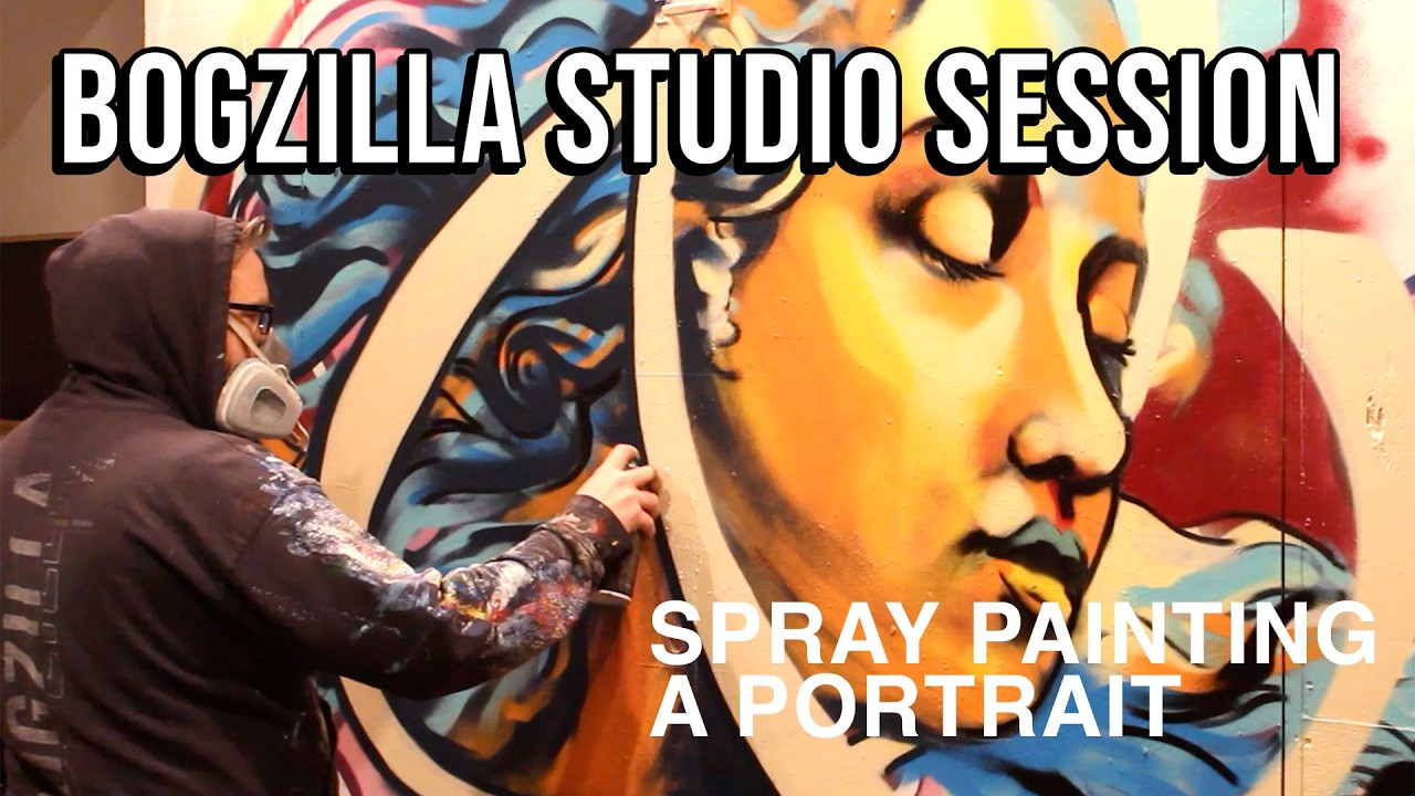 BOGZILLA Studio Session: Spray Painting a Portrait #spraypaint #mural #studiosession #artistatwork