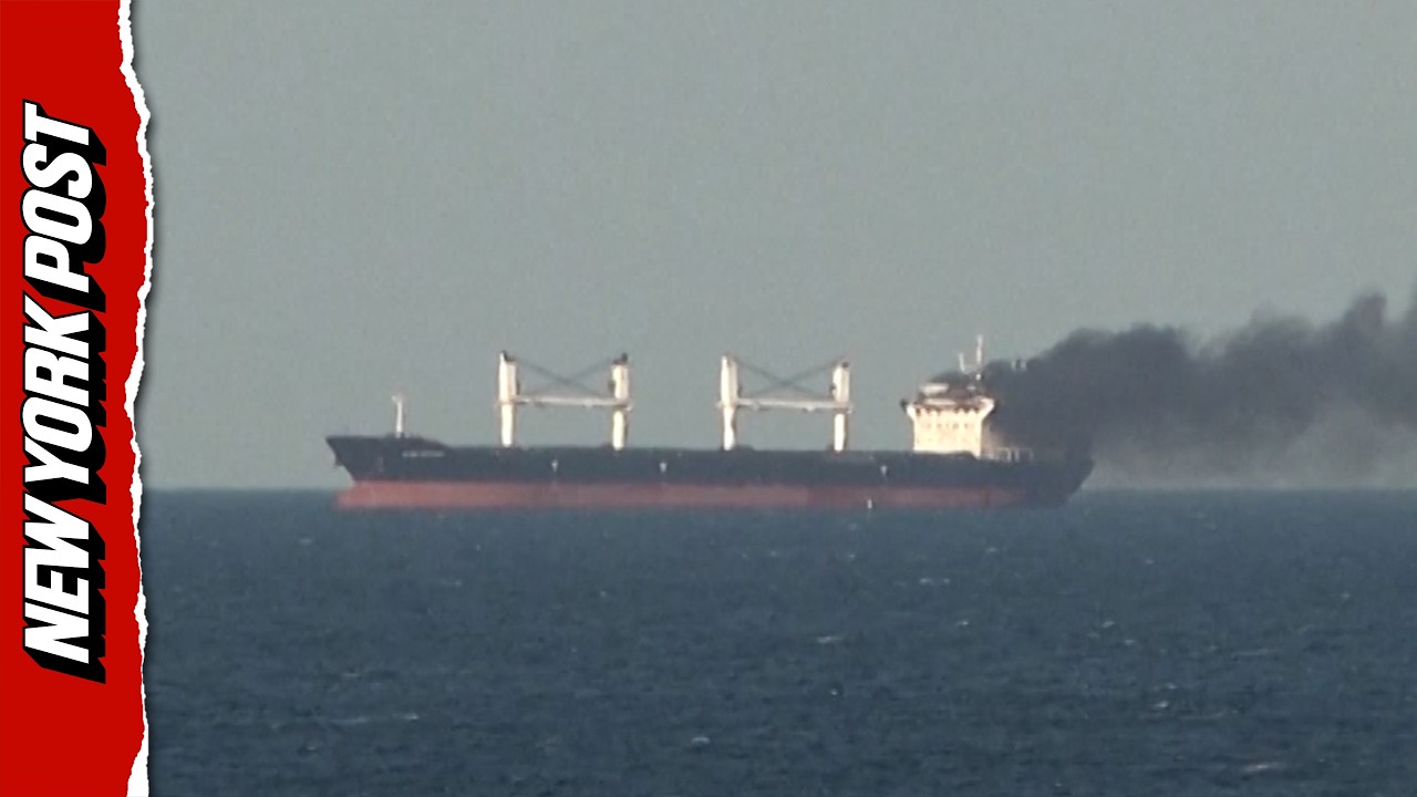 Civilian Cargo Ship Set Ablaze in Russian Attack