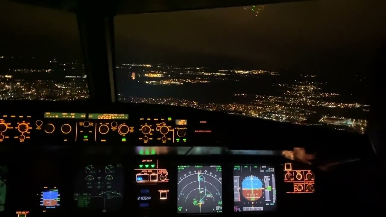 AIRBUS A320 cockpit LANDING AT NIGHT Strasbourg Airport | Cockpit view | Life Of An Airline Pilot.