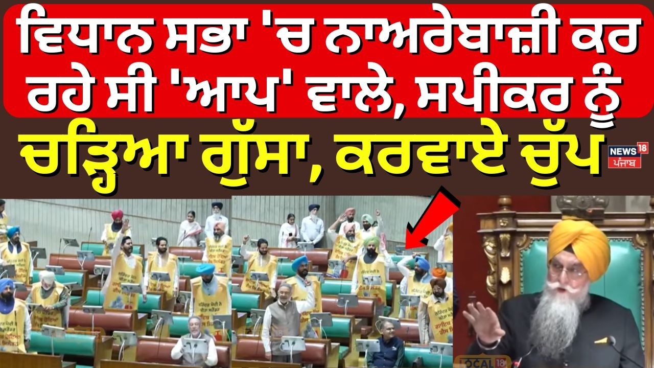 Vidhan Sabha 'ਚ ਨਾਅਰੇਬਾਜ਼ੀ ਕਰ ਰਹੇ ਸੀ 'ਆਪ' ਵਾਲੇ,ਸਪੀਕਰ Sandhwan ਨੂੰ ਚੜ੍ਹਿਆ ਗੁੱਸਾ, ਕਰਵਾਏ ਚੁੱਪ #local18