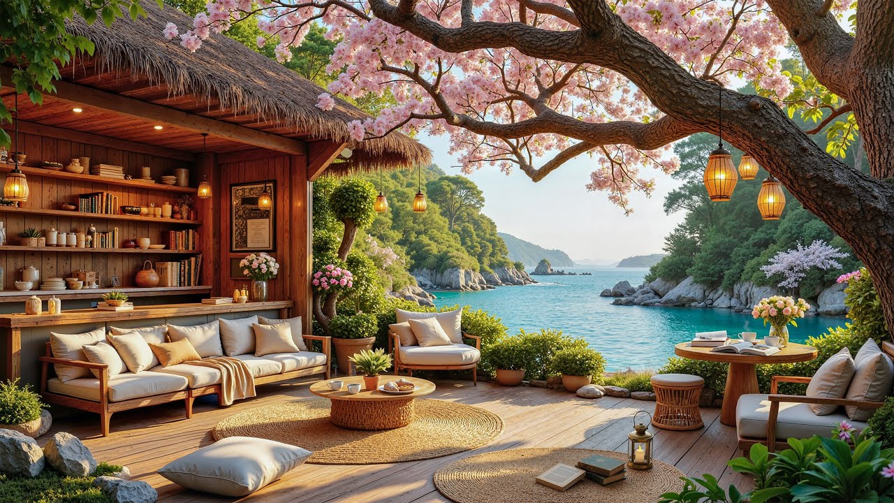 Serene Seaside Spring Jazz Lounge | Gentle Piano Jazz and Morning Ocean View for Focus