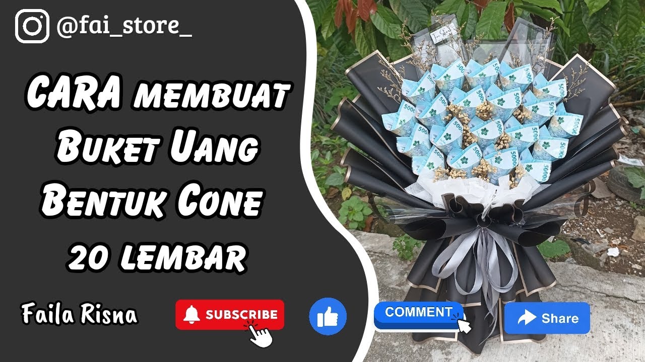 Cara Membuat Buket Uang Bentuk Cone 20 Lembar | Buket Uang 50.000 an 20 Lembar #craft #buketuang