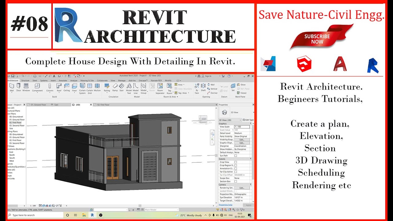 #08. Complete House Design With Detailing In Revit. [7x13M] | Revit Architecture. Part-01