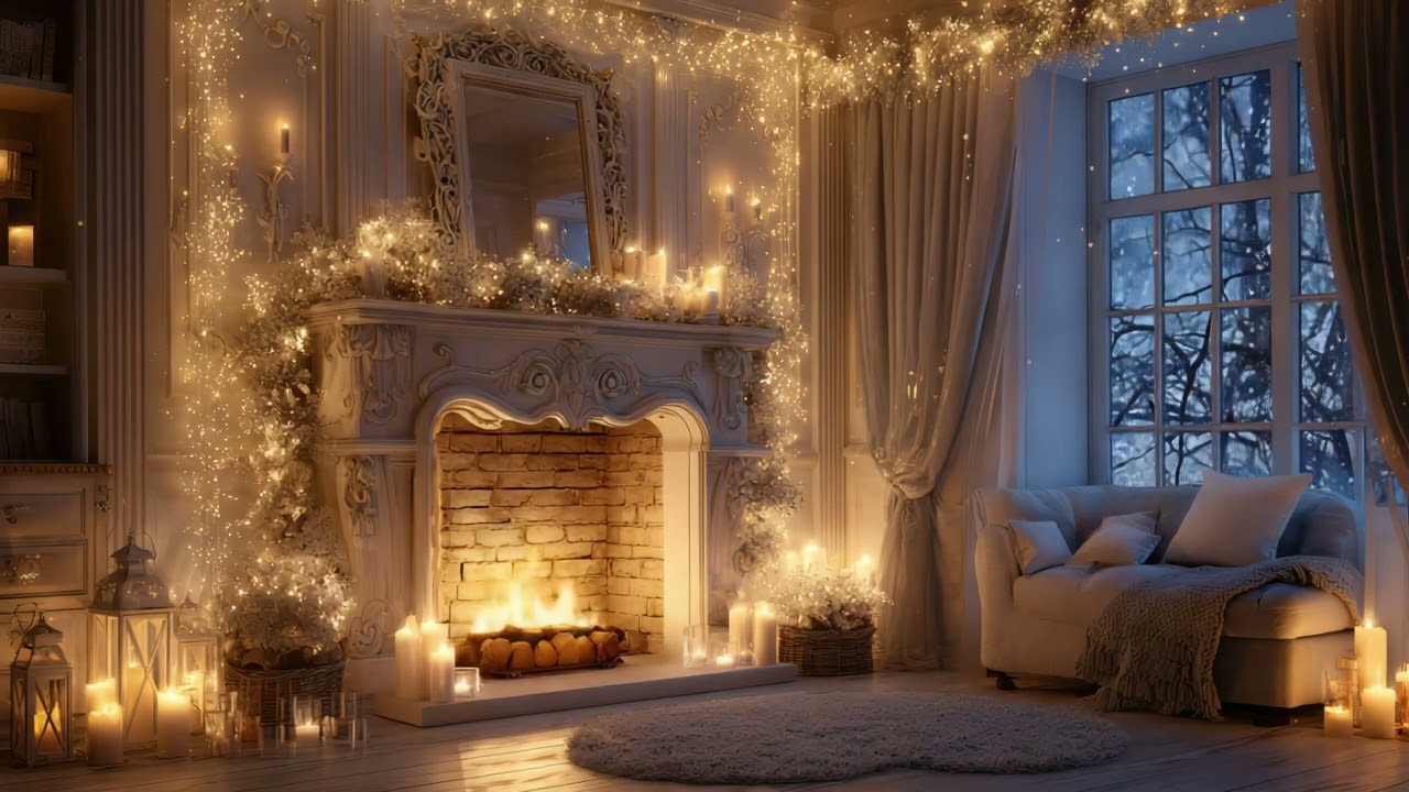 Snowy Christmas Evening 🔥 Cozy Fireplace & Soft Christmas Melodies for Relaxation & Rest