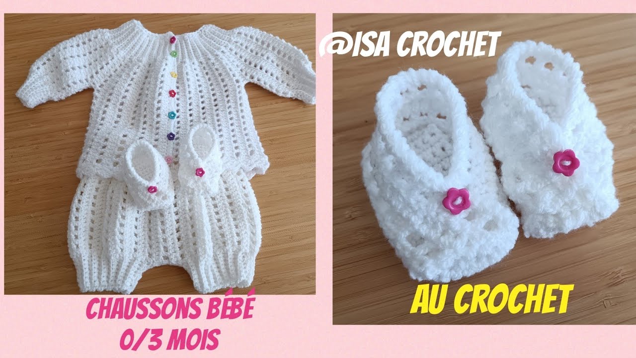  chaussons kimono ROMY pour bébé 0/3 mois au crochet facile et rapide @isacrochet