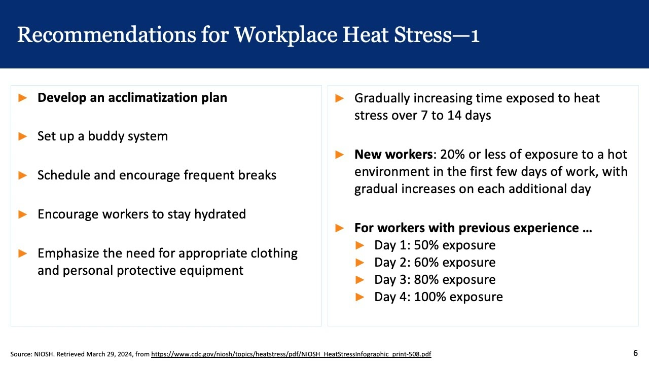 Protections and Recommendations for Workplace Heat Stress