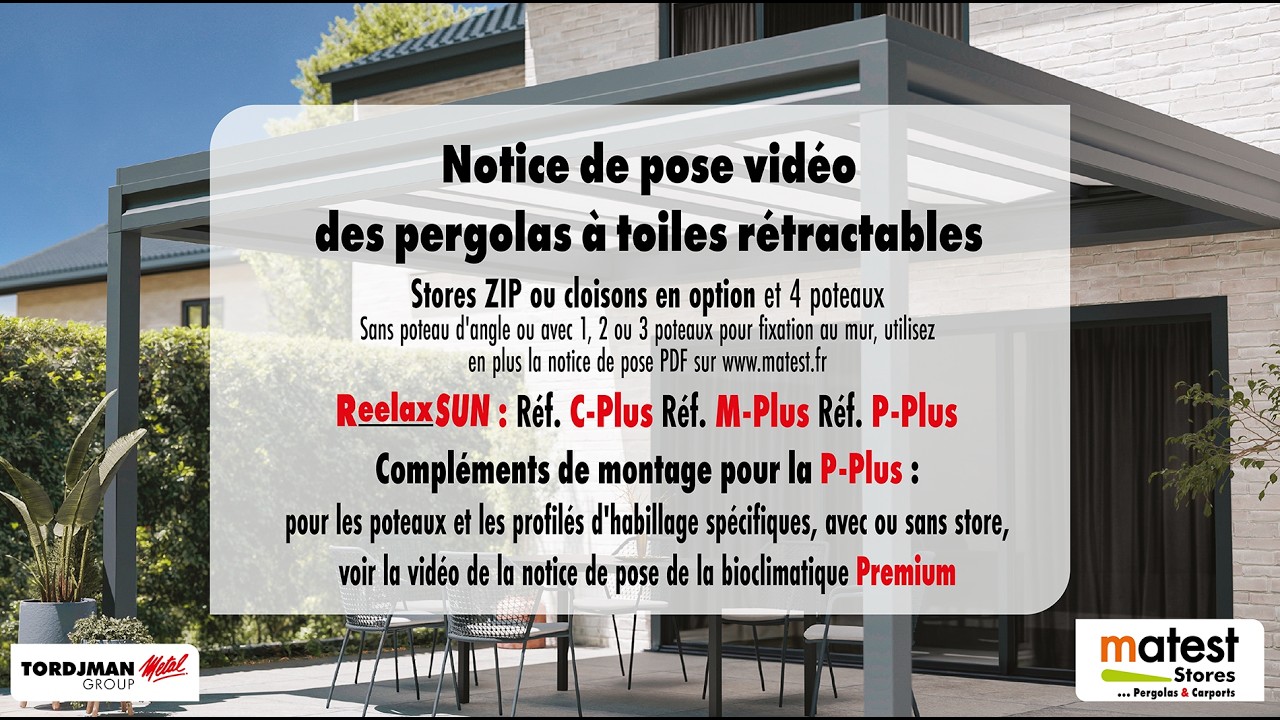 Notice de montage des pergolas à toile rétractable ReelaxSun de Matest