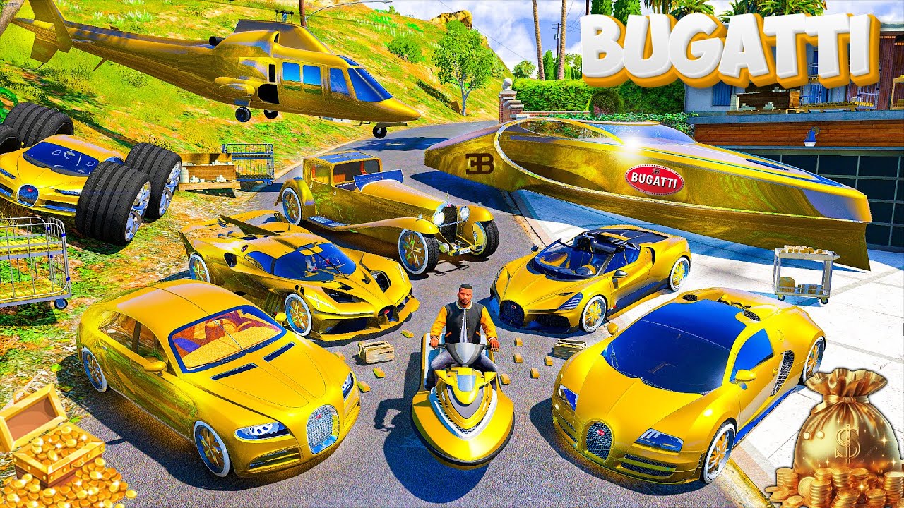 GTA 5 - Stealing GOLDEN BUGATTI CARS with Franklin! (Real Life Cars #241)