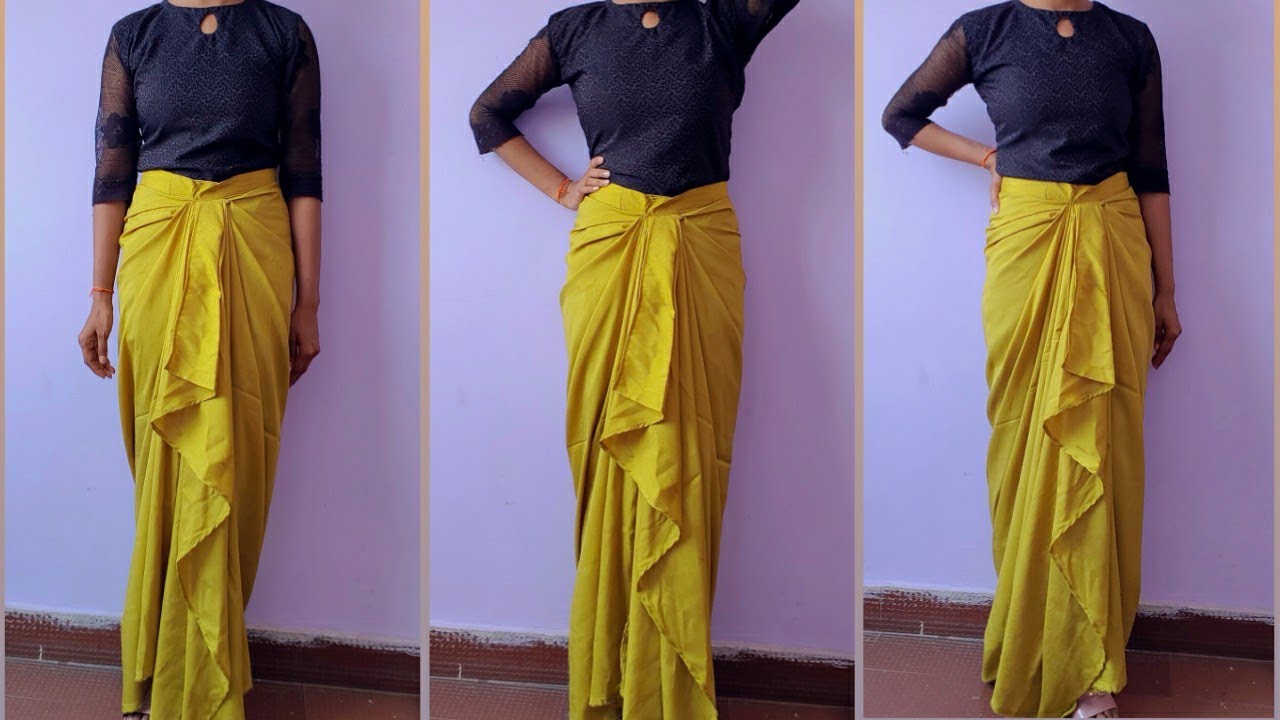 Draping skirt cutting and stitching in hindi/ how to cut and sew drape skirt / wrap skirt tutorial
