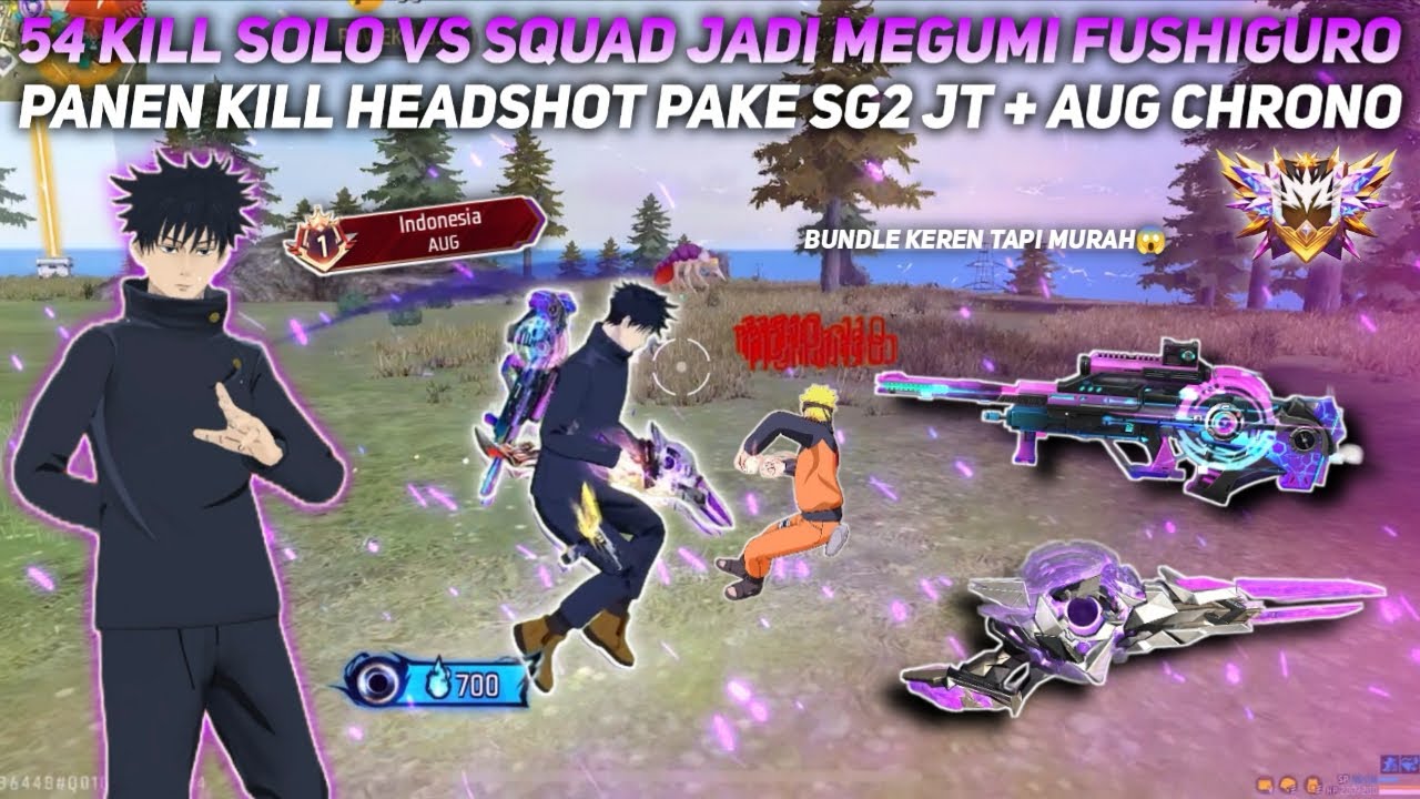 54 KILL SOLO VS SQUAD JADI MEGUMI FUSHIGURO!! PANEN KILL HEADSHOT PAKE SG 2JT + AUG CRHONO!!