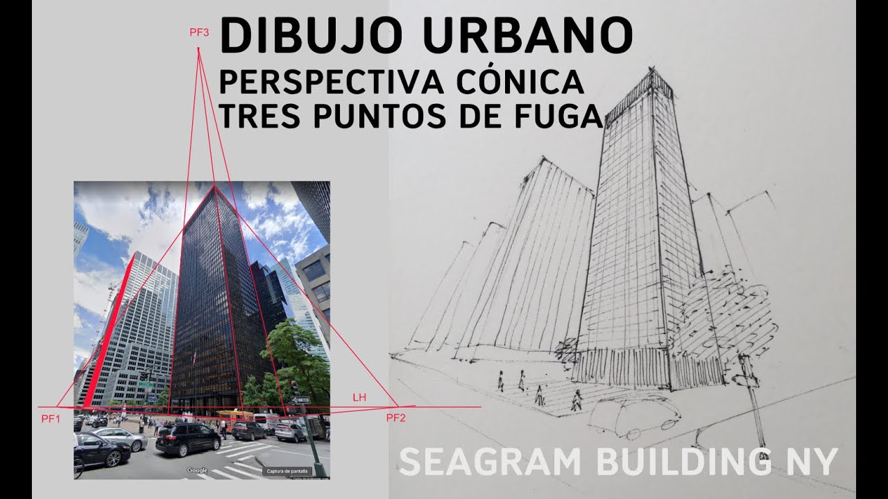 Dibujo Urbano: Perspectiva Cónica 3 puntos de fuga. Seagram Building