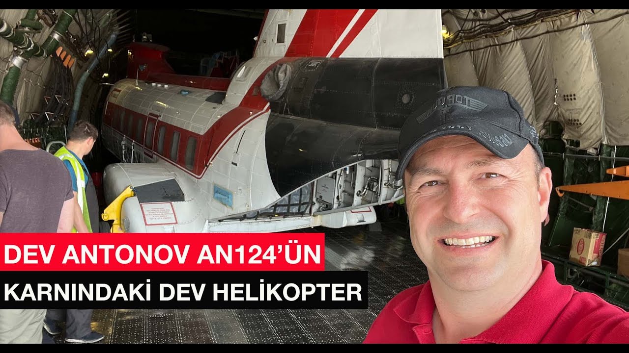 Dev kargo uçağı Antonov An124'ün karnındaki dev helikopter