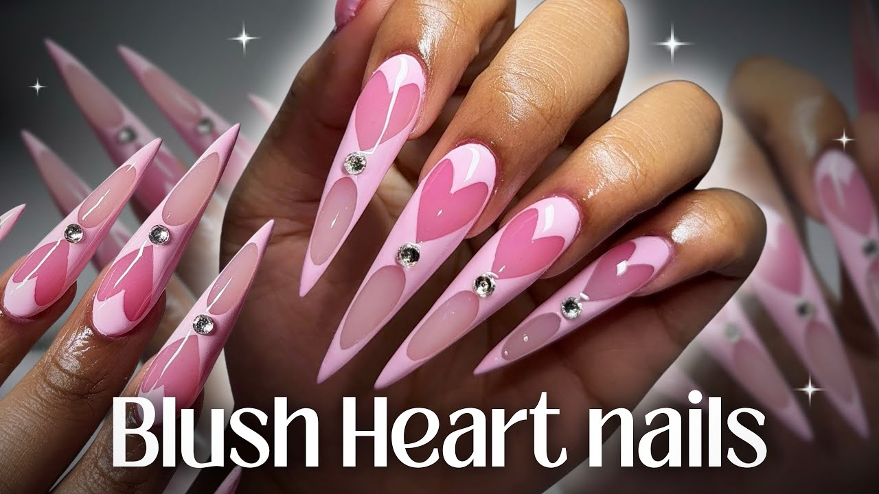 💗 Blush heart nails ♡ stiletto polygel nail tutorial | Valentine’s nail art