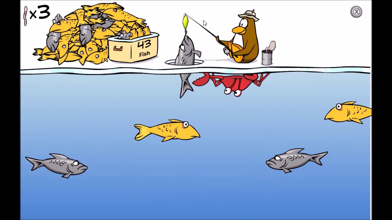 Club Penguin Ice Fishing (with Flashing Lure Fishing Rod) Gameplay