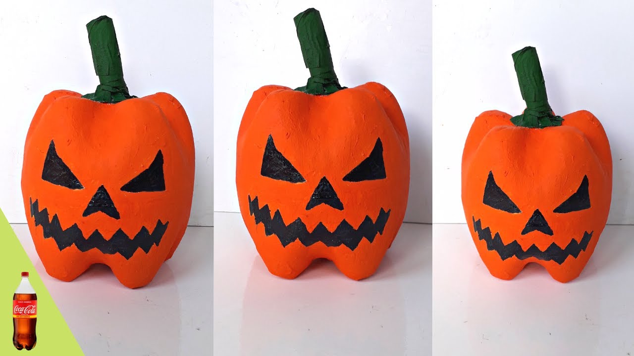 Abóbora de Halloween feita com garrafa Pet