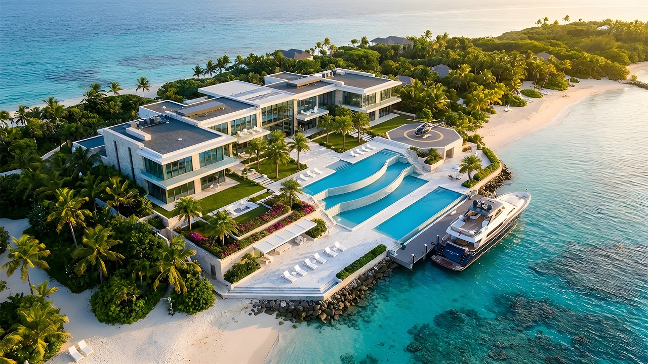 Ultimate Modern Mega Mansion Tour | Yacht Dock, Helipad & Oceanfront Mega Estate