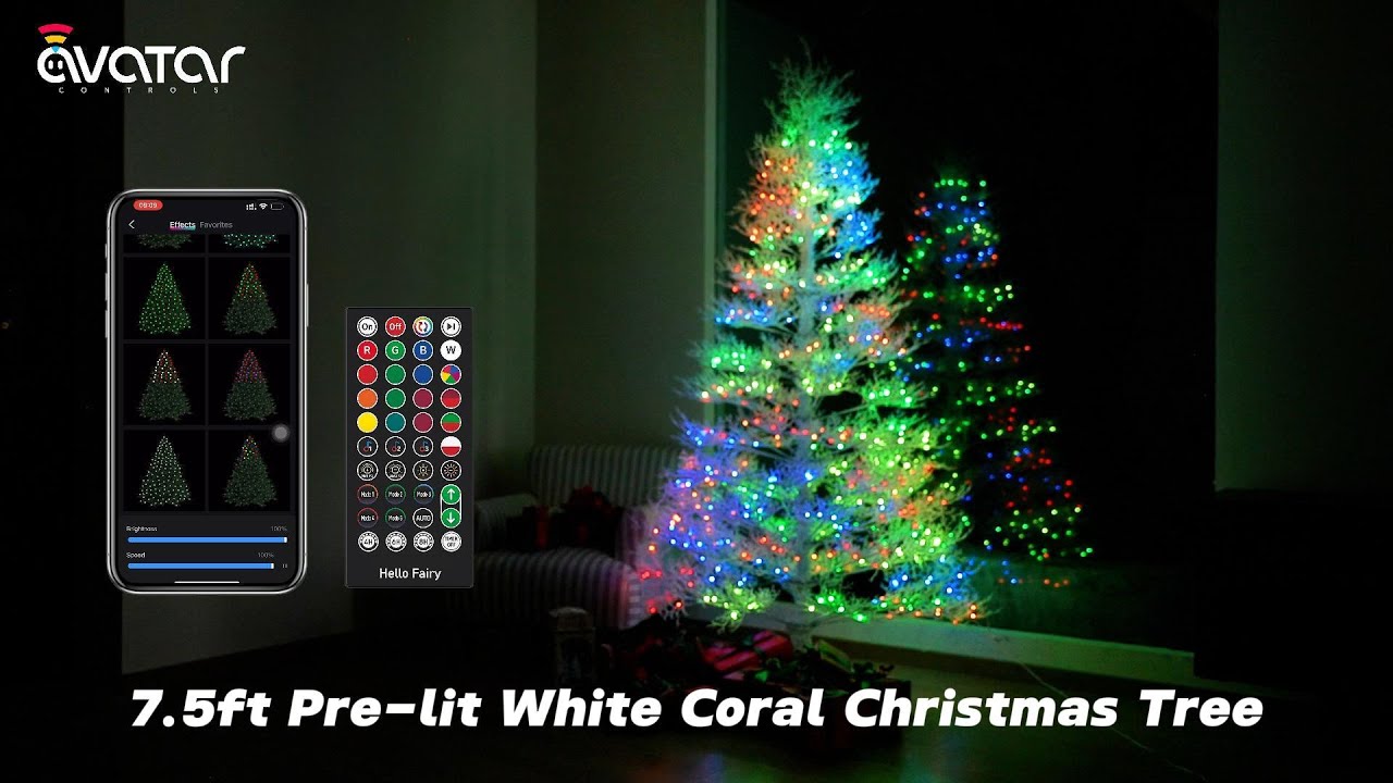 AvatarControls 7.5-ft Pre-lit White Coral Artificial Christmas Tree with 500 vibrant RGB LED lights