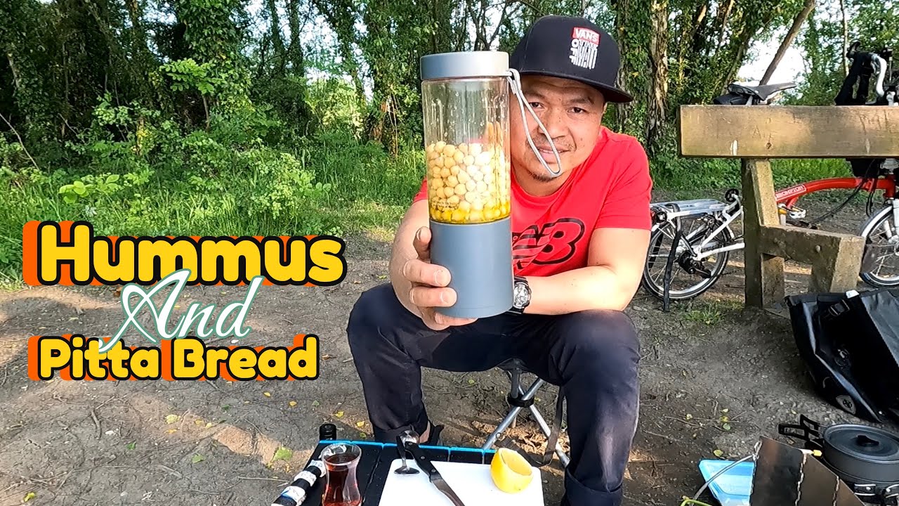 Brompton bike ride & cooking outdoors, Hummus and fresh Pitta Bread