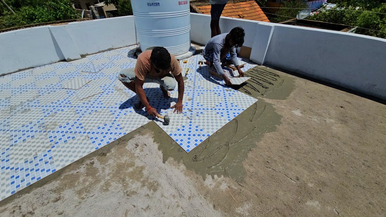Construction Techniques of Roof_Terrace Floor Tile Installation|Cool Roof Tile Design|Roof Tile