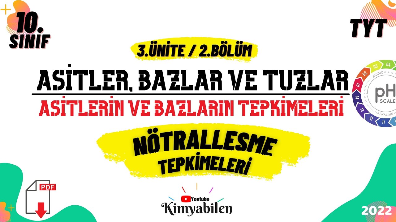 ASİT VE BAZLARIN TEPKİMELERİ - NÖTRLEŞME - NÖTRALLEŞME TEPKİMELERİ - 10.SINIF KİMYA -TYT KİMYA