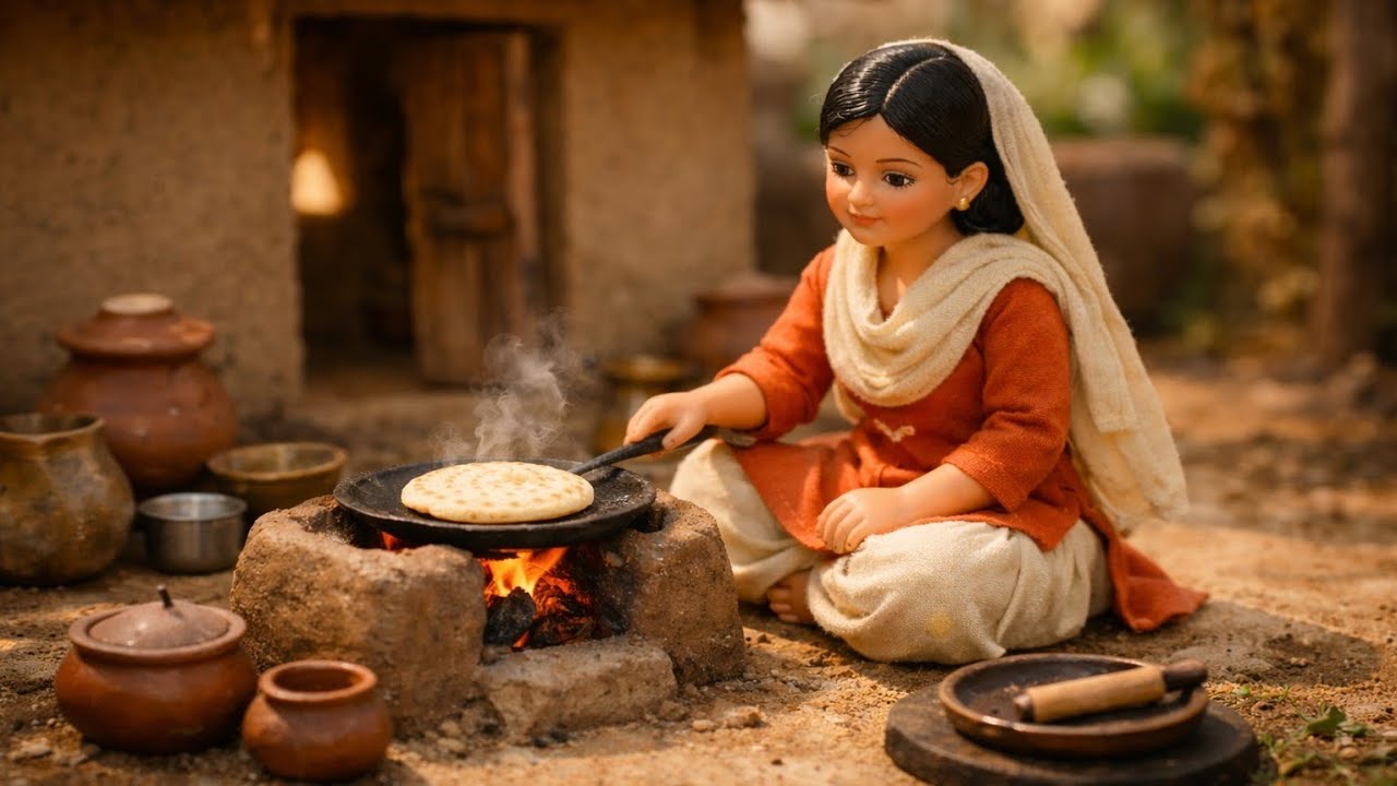 Peaceful Noon in a Tiny Village | Silent Miniature Clay House Cooking Vlog